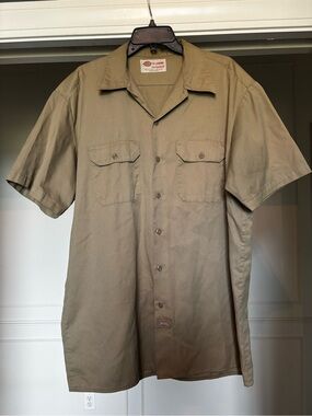 Vintage Dickies Khaki Tan Short Sleeve Work Shirt Double Pocket XL Made in USA